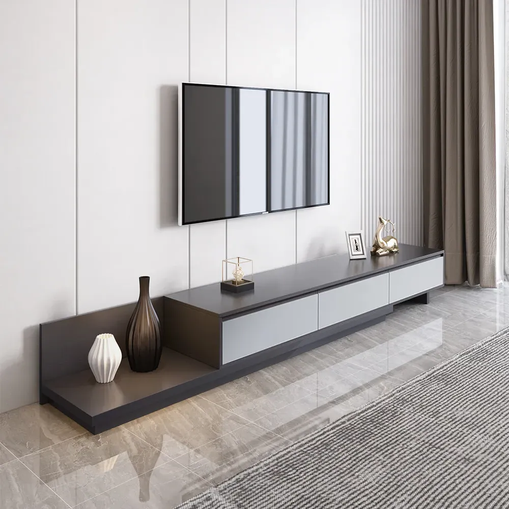 Fero Extendable TV Stand with 3 Drawers - Grey, Engineered Wood product