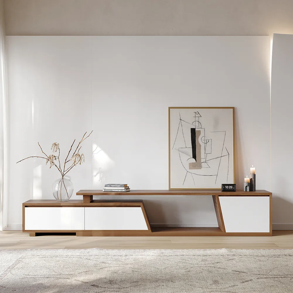 Fero Extendable TV Stand with 3 Drawers - White, Walnut product