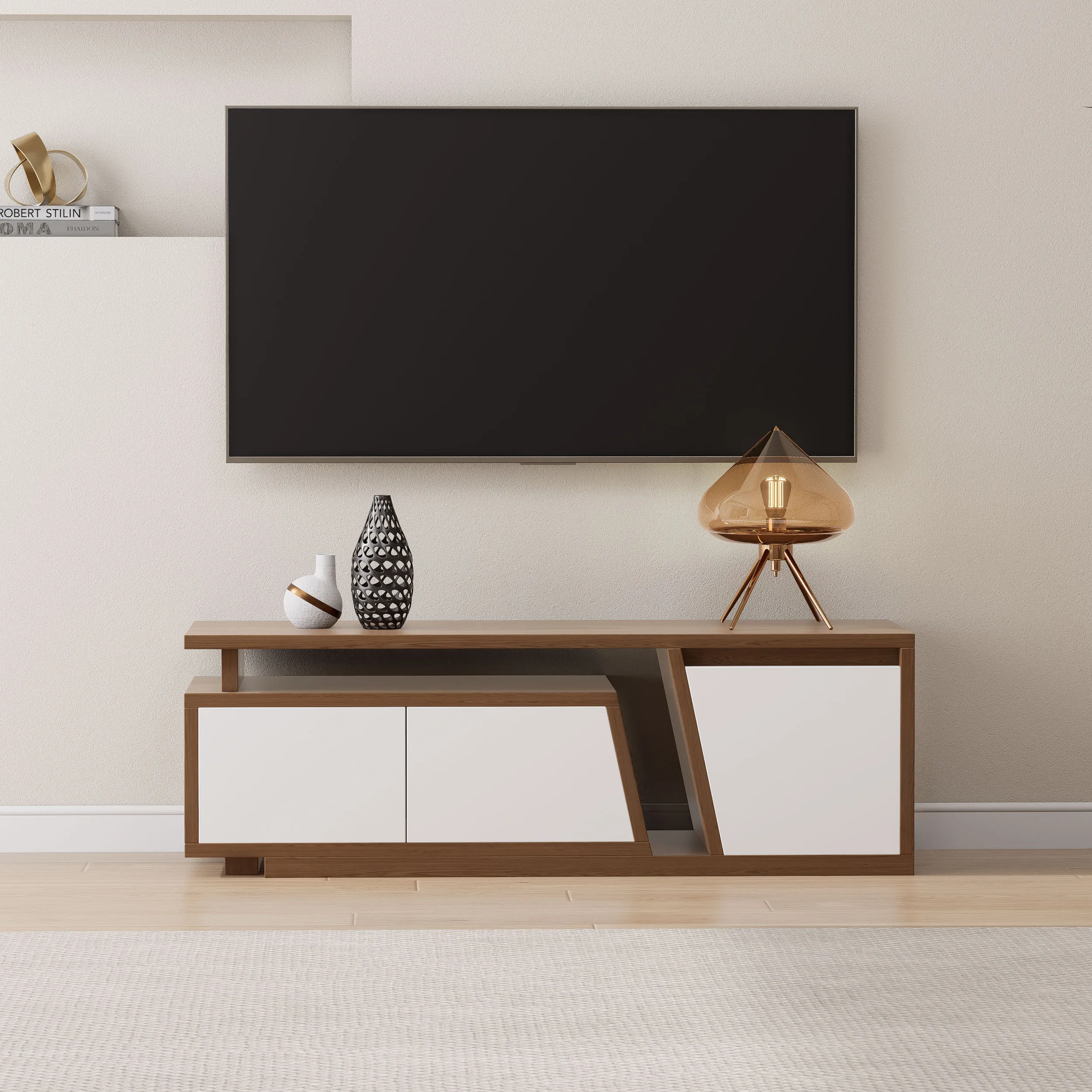 Fero Extendable TV Stand with 3 Drawers - White, Walnut product