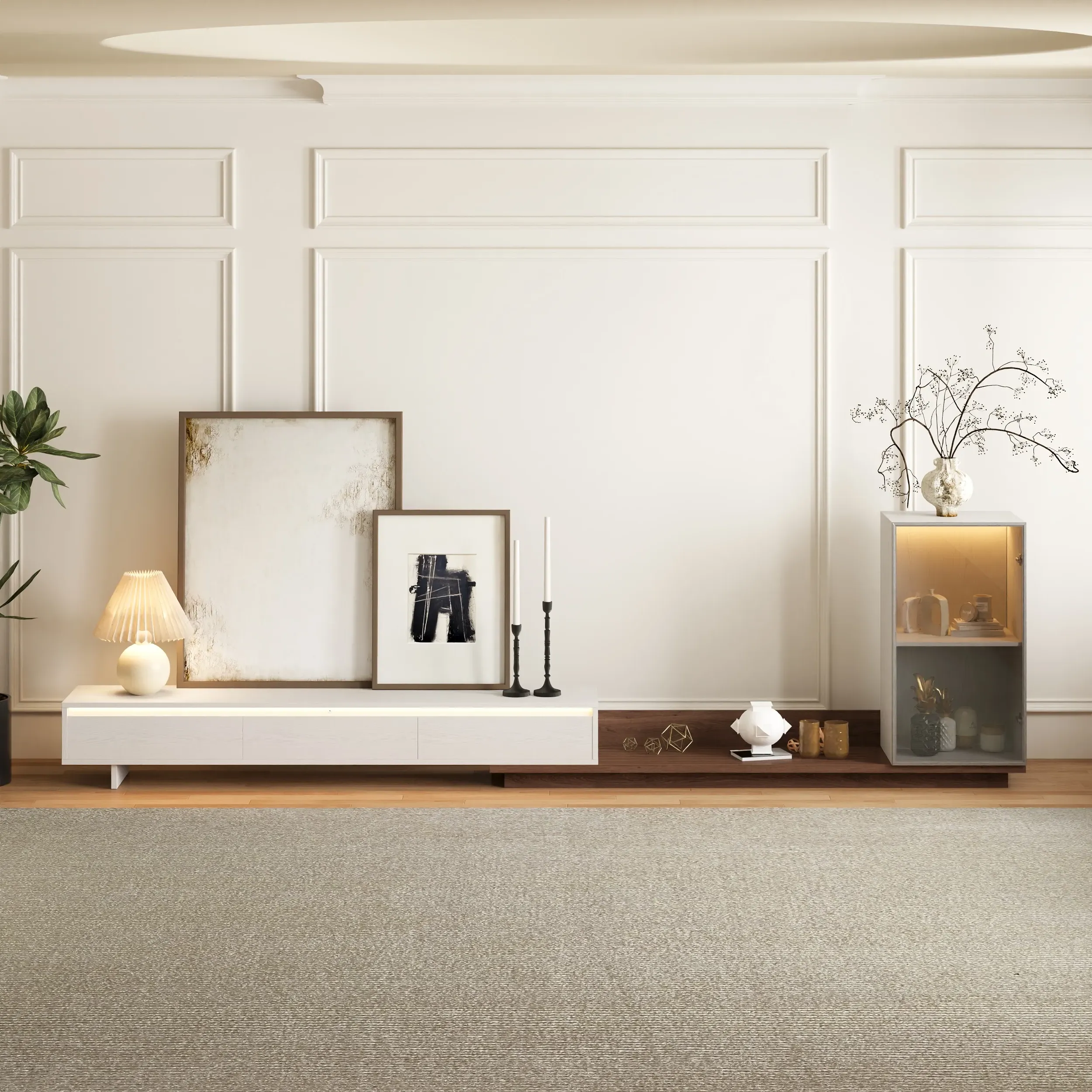 Fero Extendable TV Stand with Bookshelves - White, Walnut product
