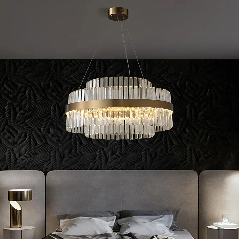 Fixedo 2-Tier Crystal LED Chandelier & Island Light Set - Brass product