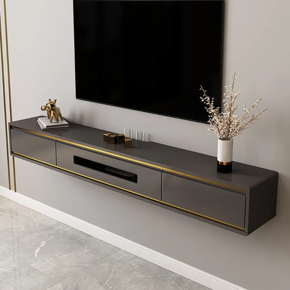 Floating Media Console with Storage - Grey, Engineered Wood product