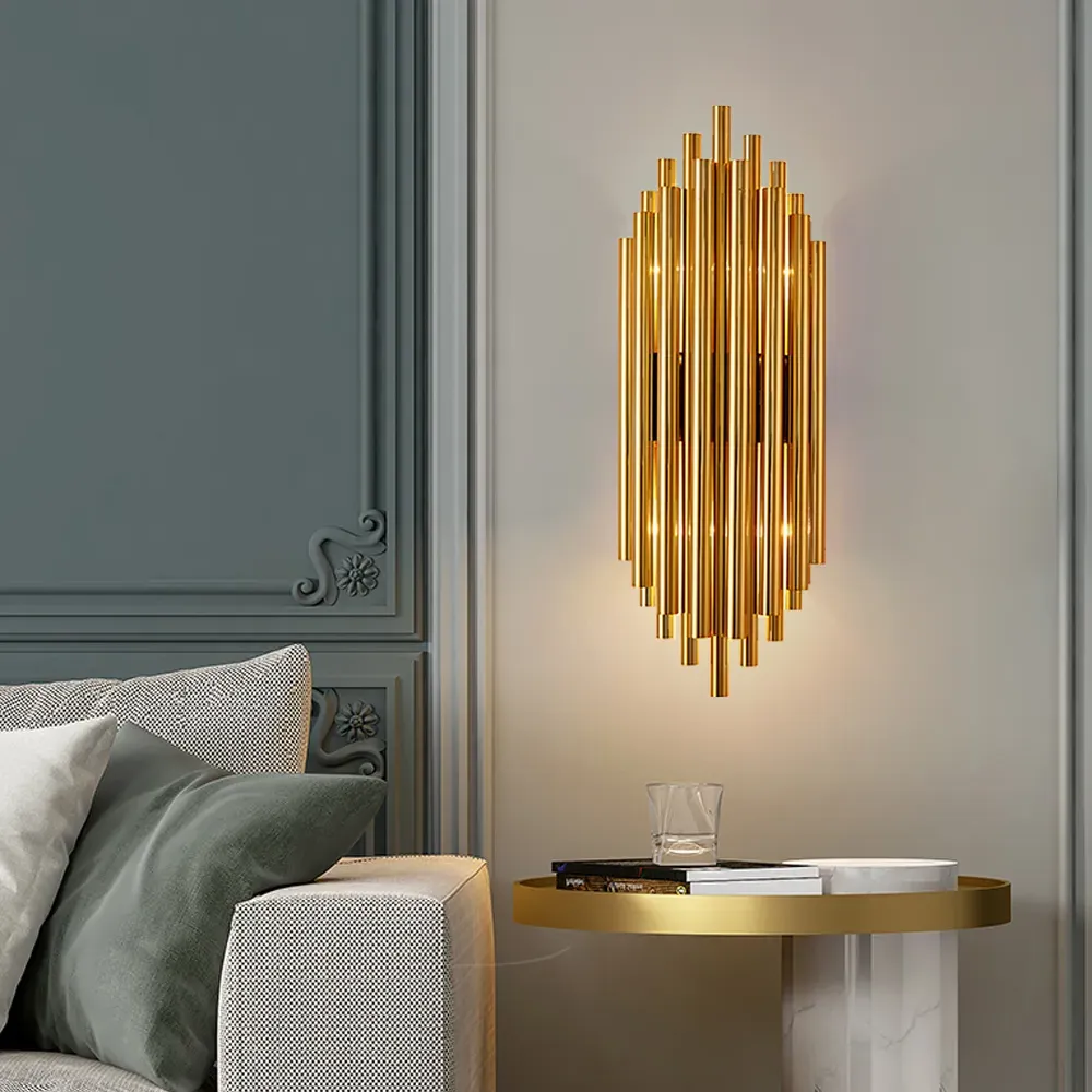 Fluted 2-Light Flush Mount Wall Sconce - Gold, Stainless Steel product