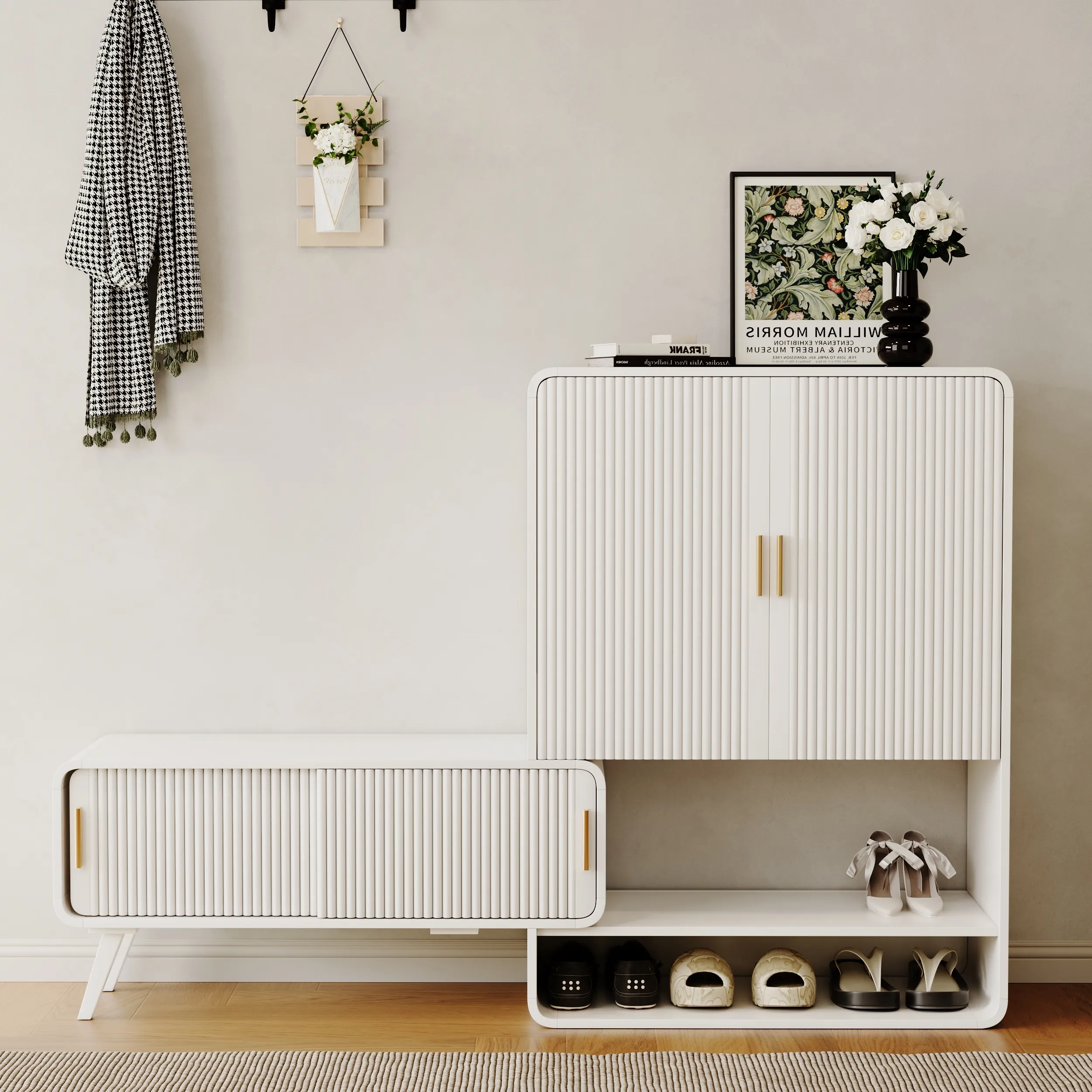 Fluted Entryway Shoe Storage Cabinet Extendable - Warm White product