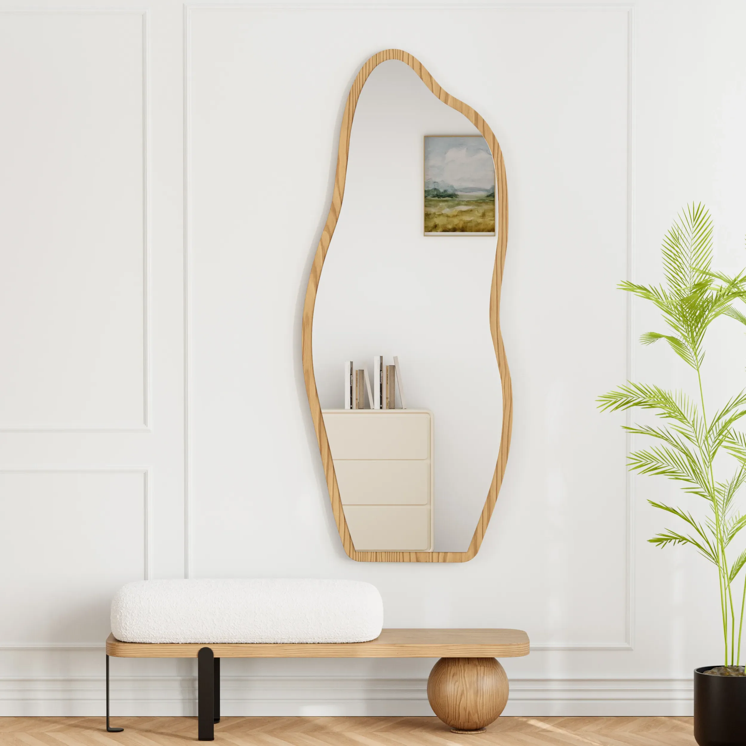 Freestanding Full-Length Mirror Organic Shape - Natural, Wood product