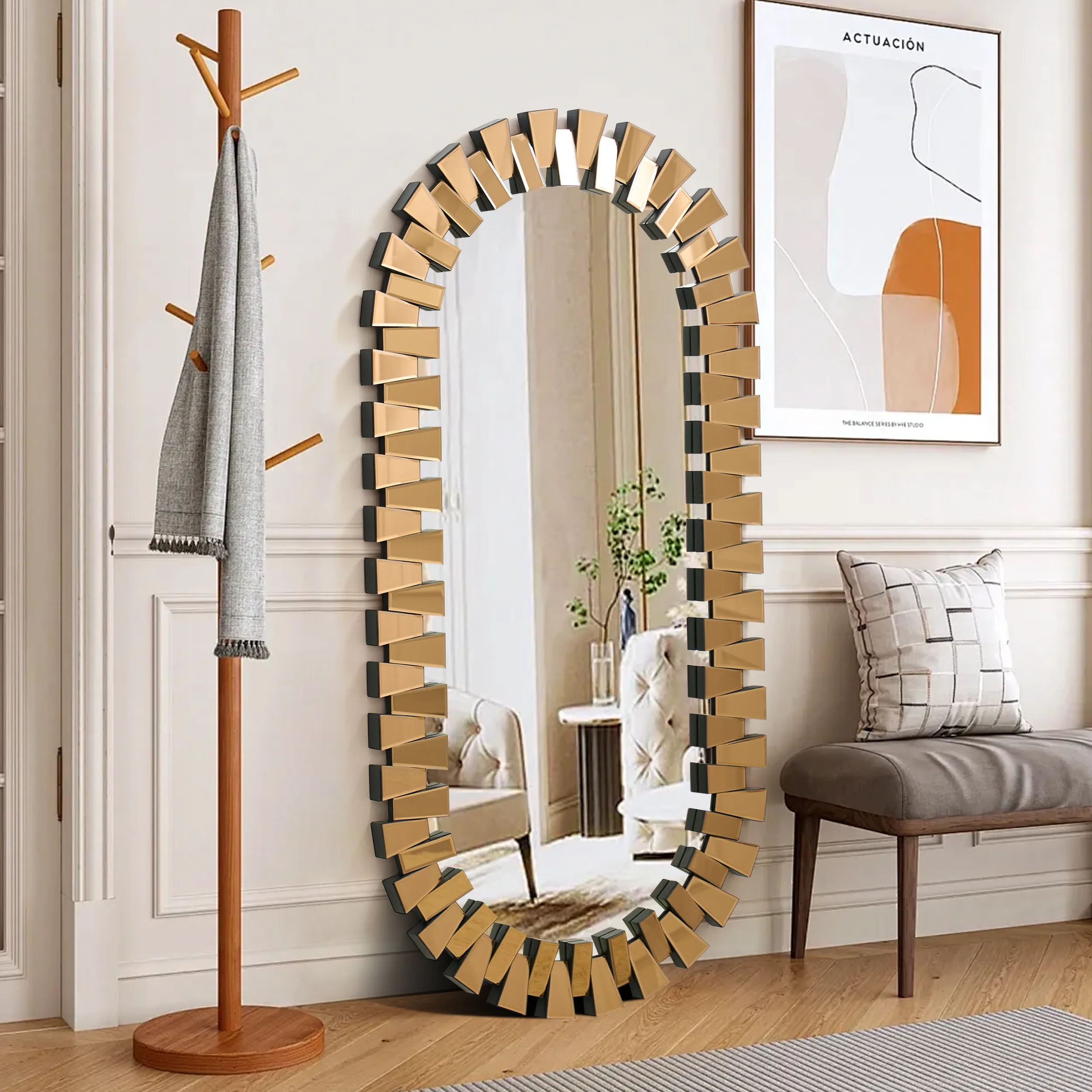 Full Length Leaning & Wall Mounted Floor Mirror - Tea product