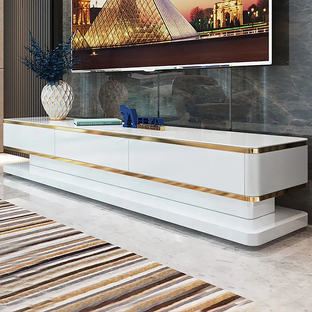 Gapn TV Media Console with 3 Drawers - White, Tempered Glass product