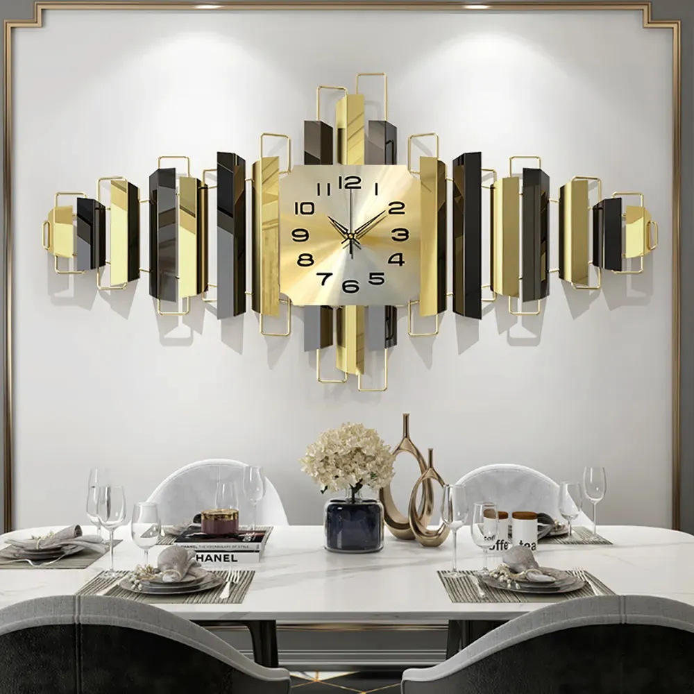 Geometric Metal Wall Clock - Black & Gold product