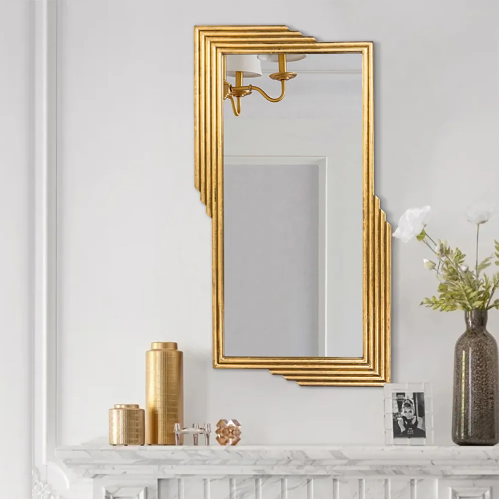 Geometric Rectangular Wall Mirror - Gold, Metal product