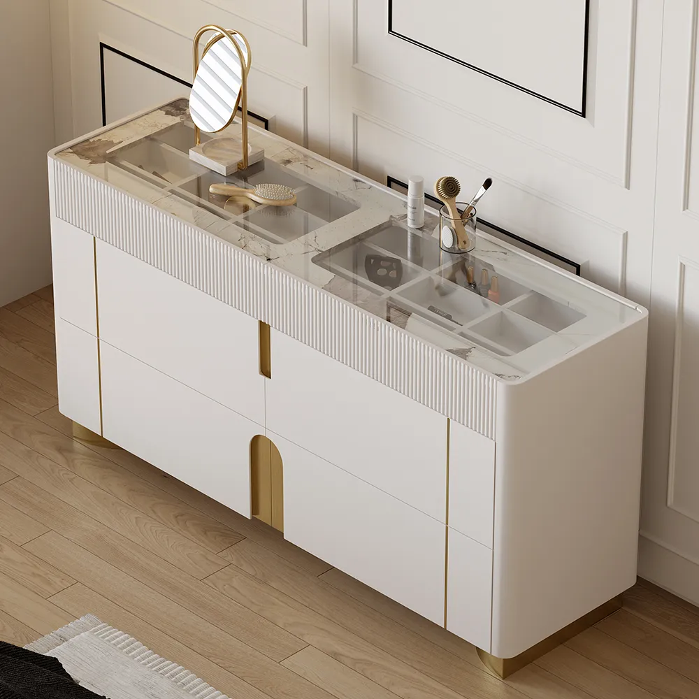 Glass Artis Walk-in Wardrobe Island 6-Drawer Dresser with Jewellery Storage - Matte Ivory product