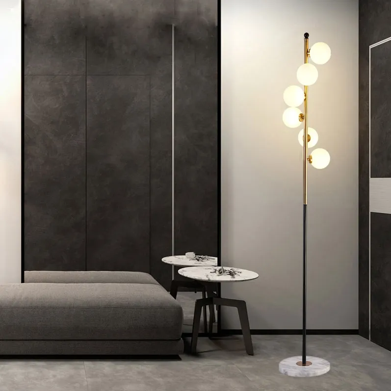Globe Glass 6-Light Floor Lamp with Marble Base - Black, Gold product