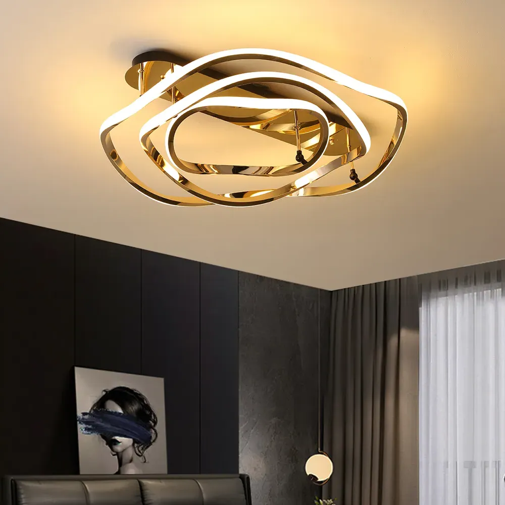 Gold LED Geometric Semi Flush Mount Light - Gold, Aluminium product