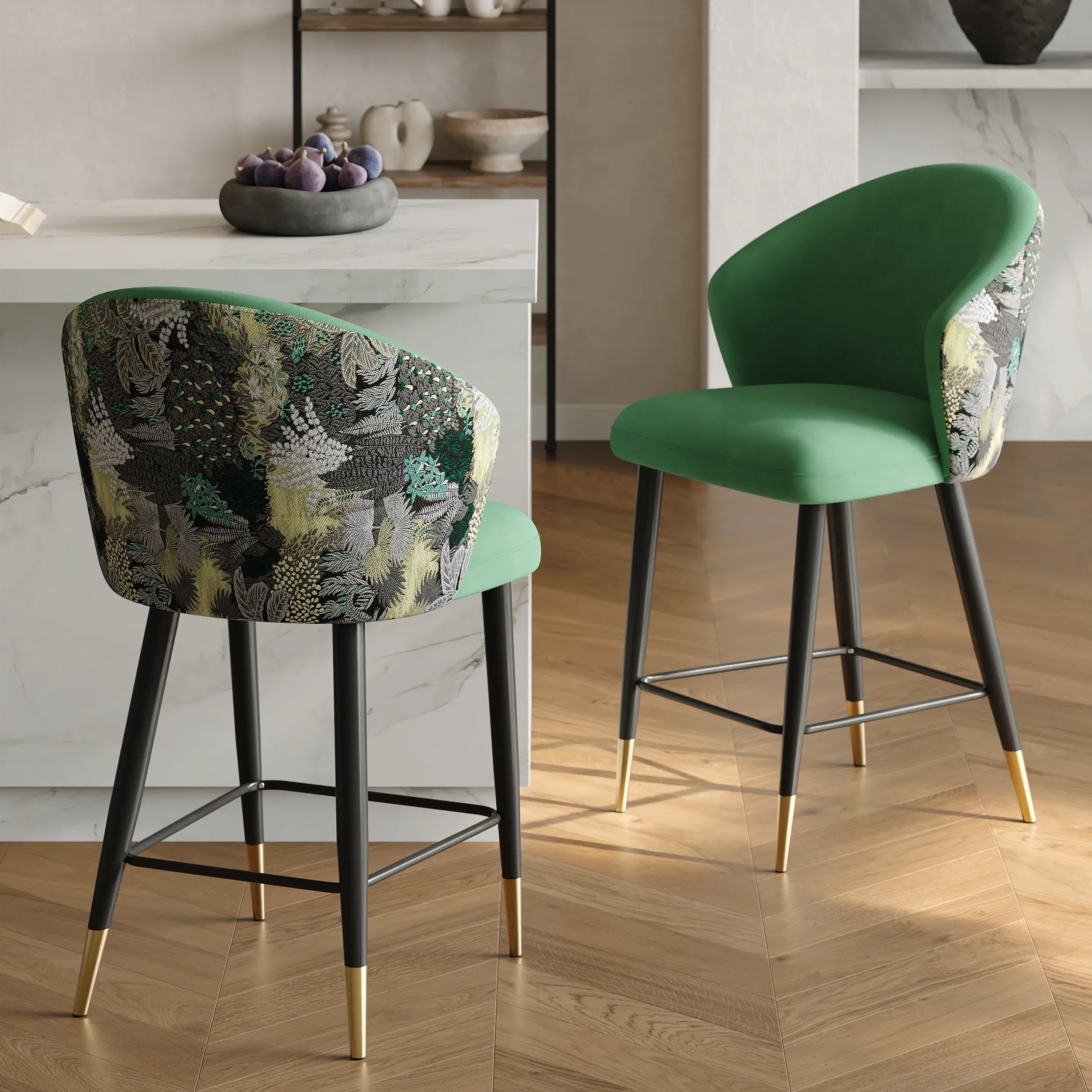 Green Velvet Counter Stool Upholstered - Green, Velvet product