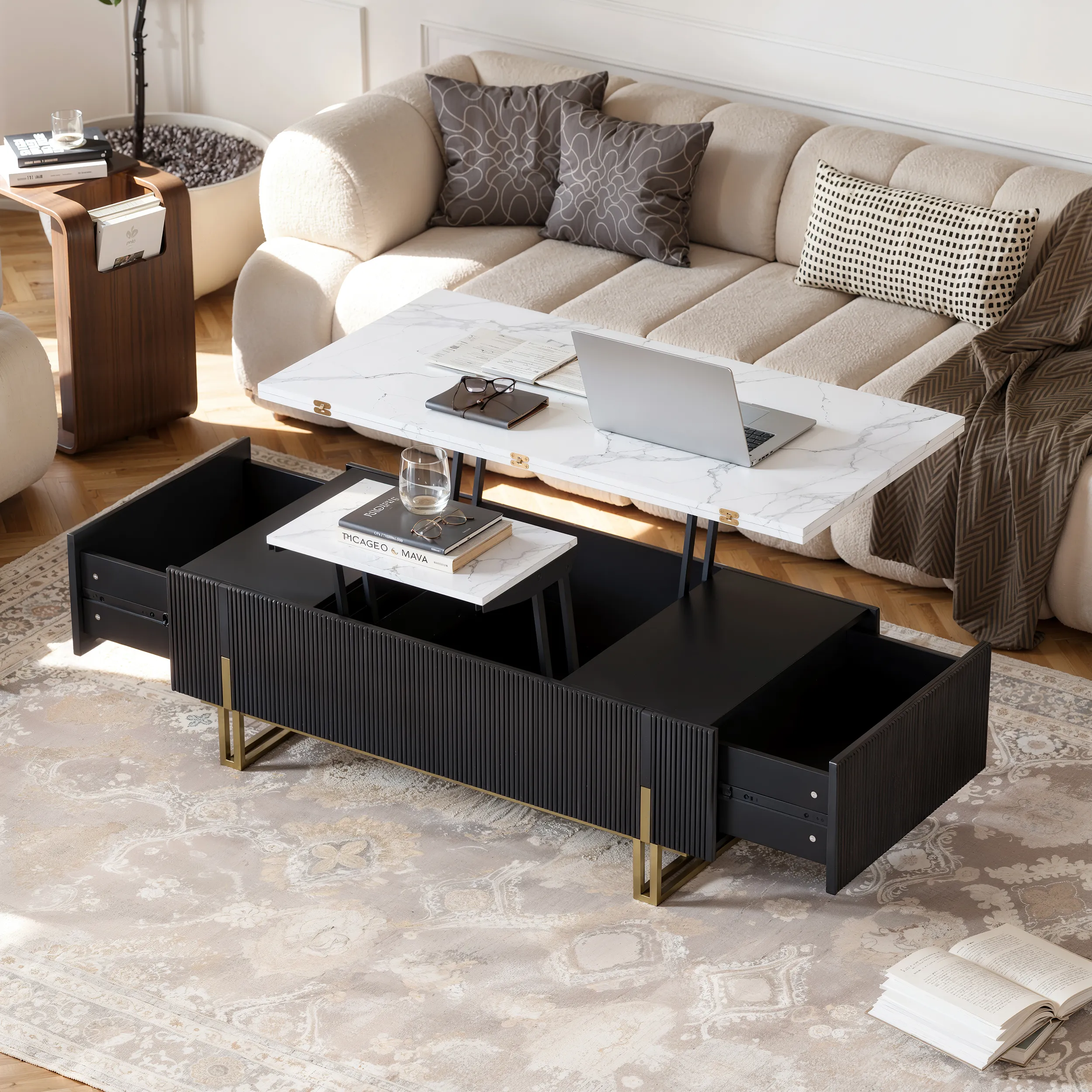 Grovyn Lift-Top Coffee Table with 2 Drawers - Black product