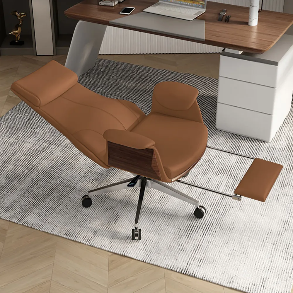 High Back Reclining Office Chair with Armrests - Brown, Faux Leather product