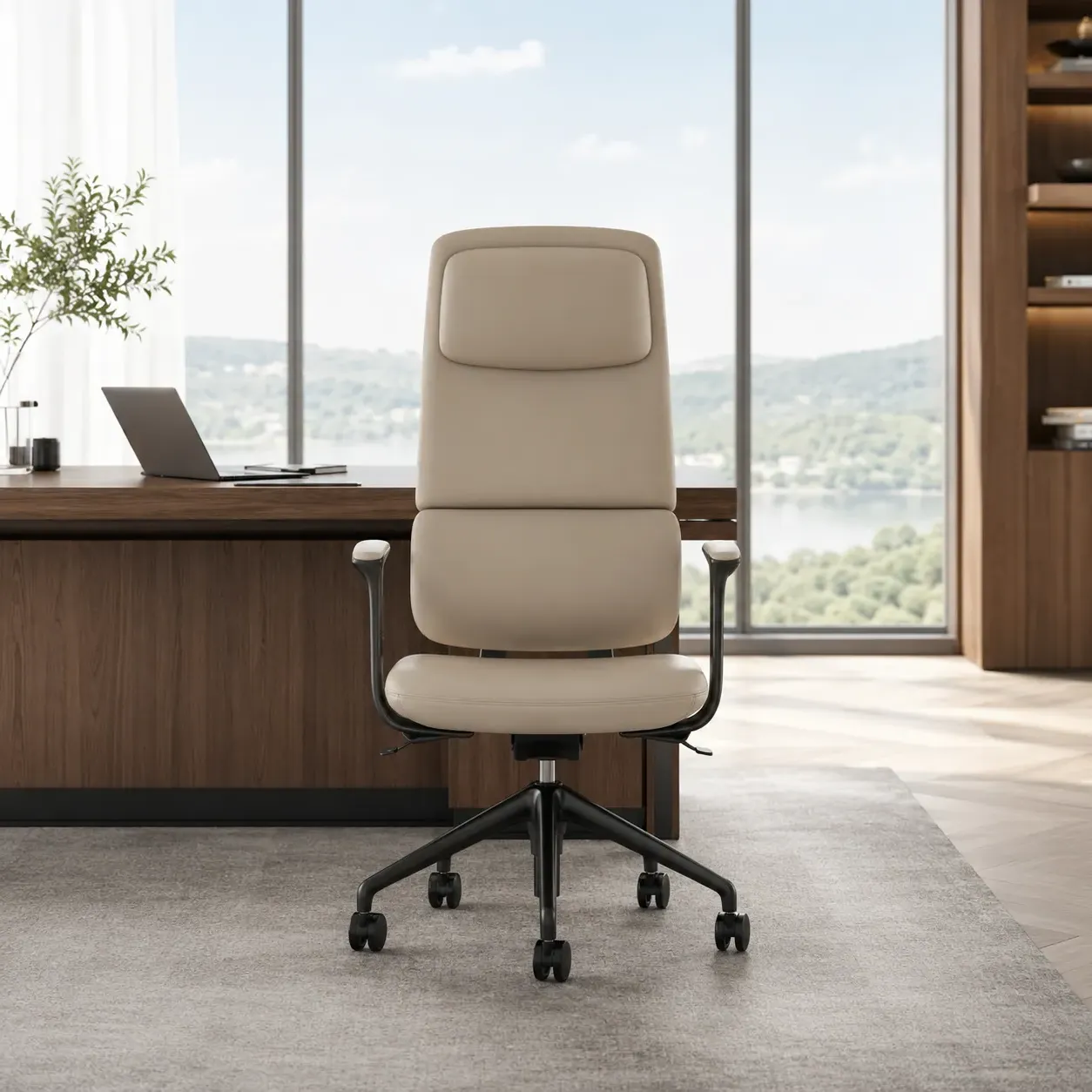 High Back Reclining Swivel Office Chair - Grey, Genuine Leather product
