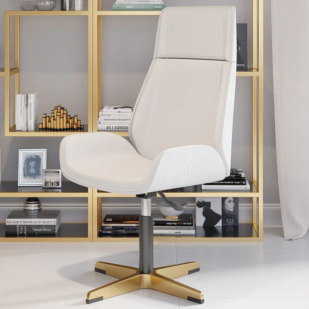 High Back Swivel Executive Office Chair - White & Gold, PU Leather product