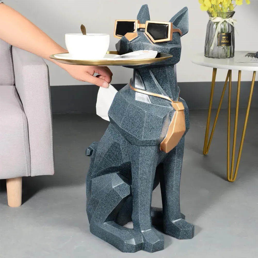 Hound Sculpture Side Table with Tissue Storage - Blue, Resin product