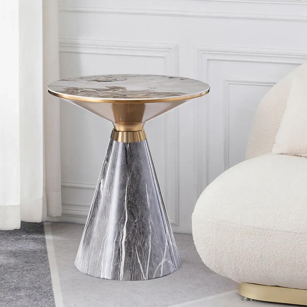 Hourglass End Table with Sintered Stone Top - Grey, Gold product