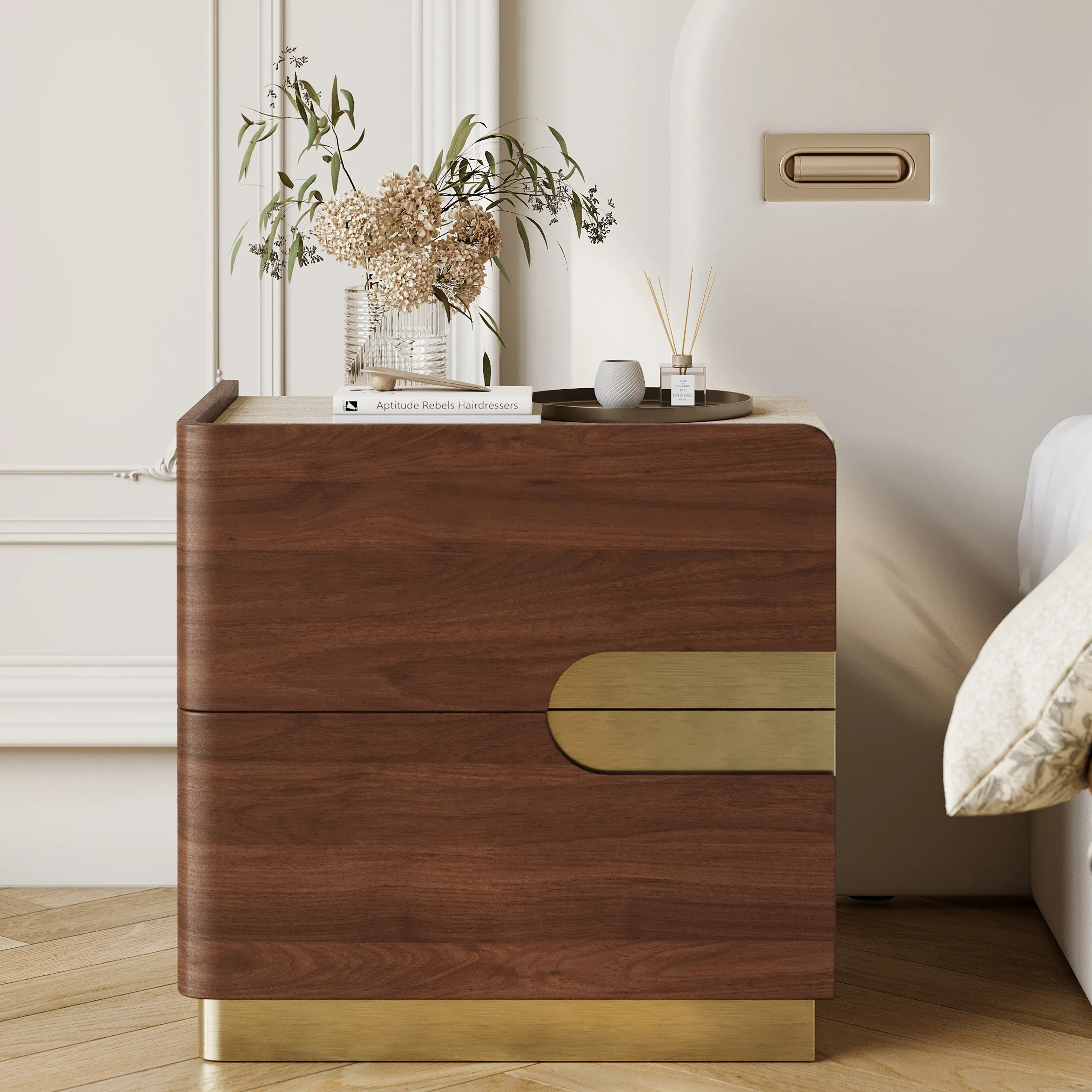 Hovra 2-Drawer Nightstand with Charging Station - Walnut product