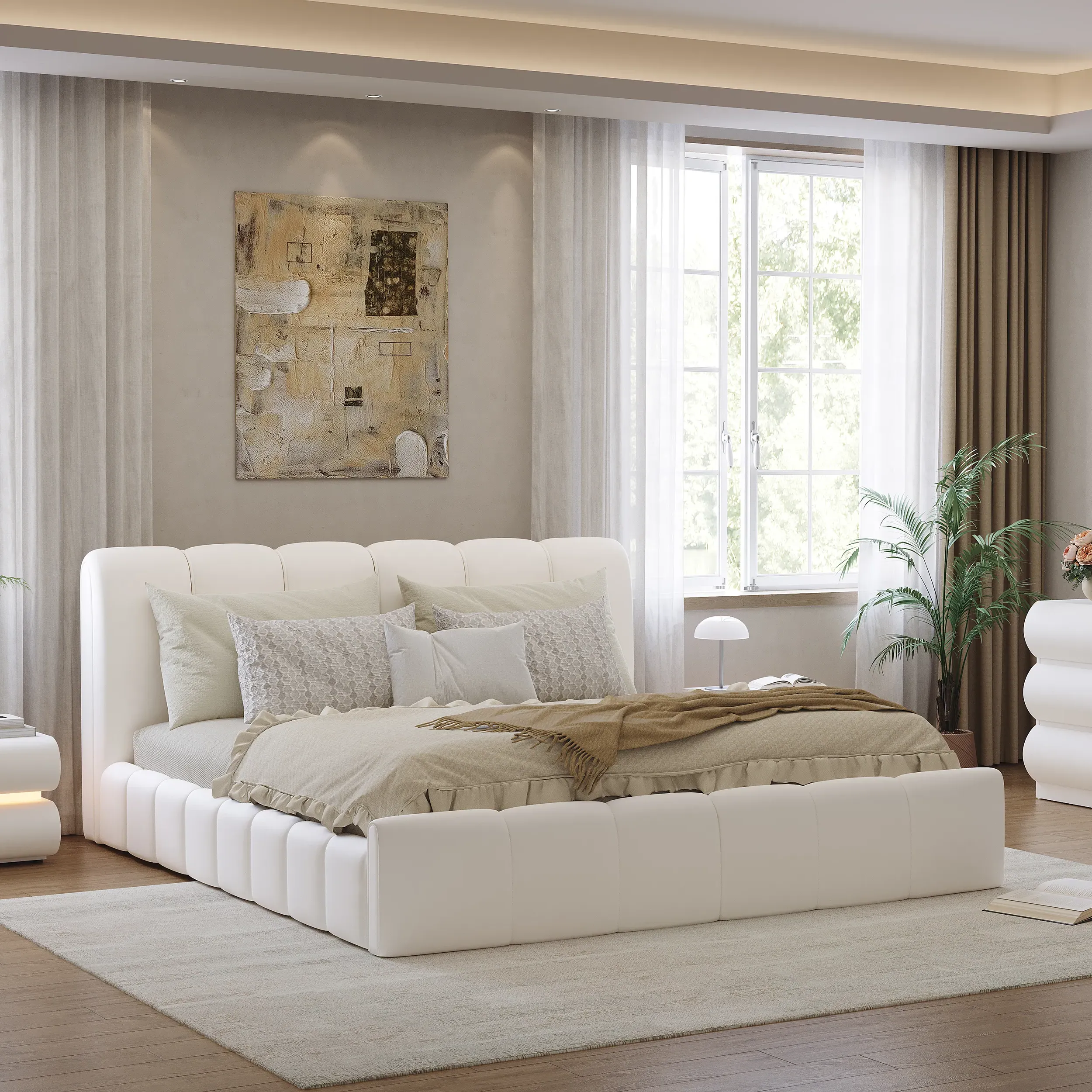 Humply King Size Bed Frame with Upholstered Headboard - PU Leather product