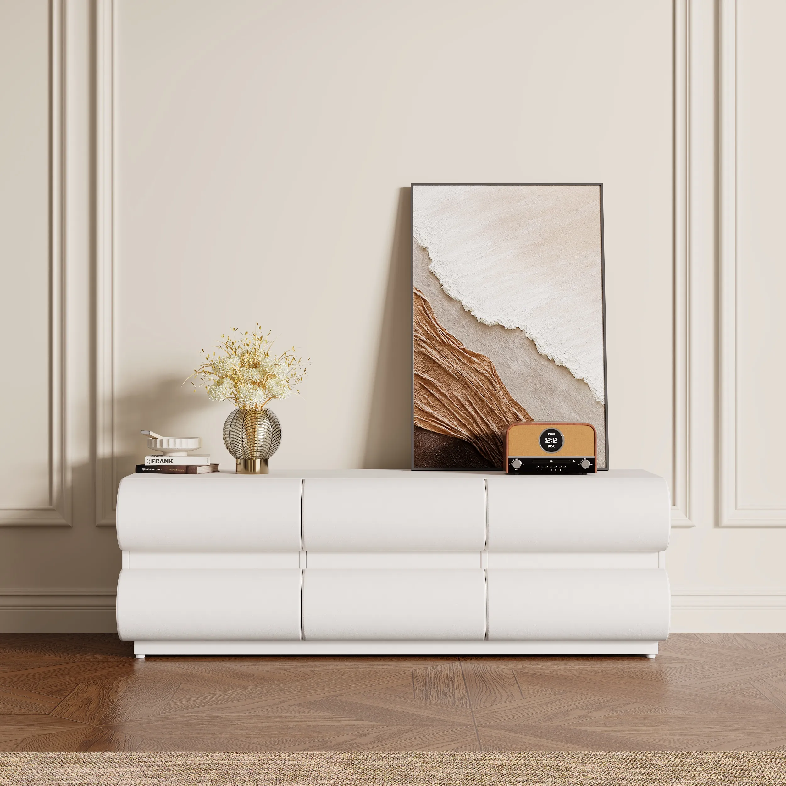 Humply TV Stand with 6 Drawers - White, Faux Leather product