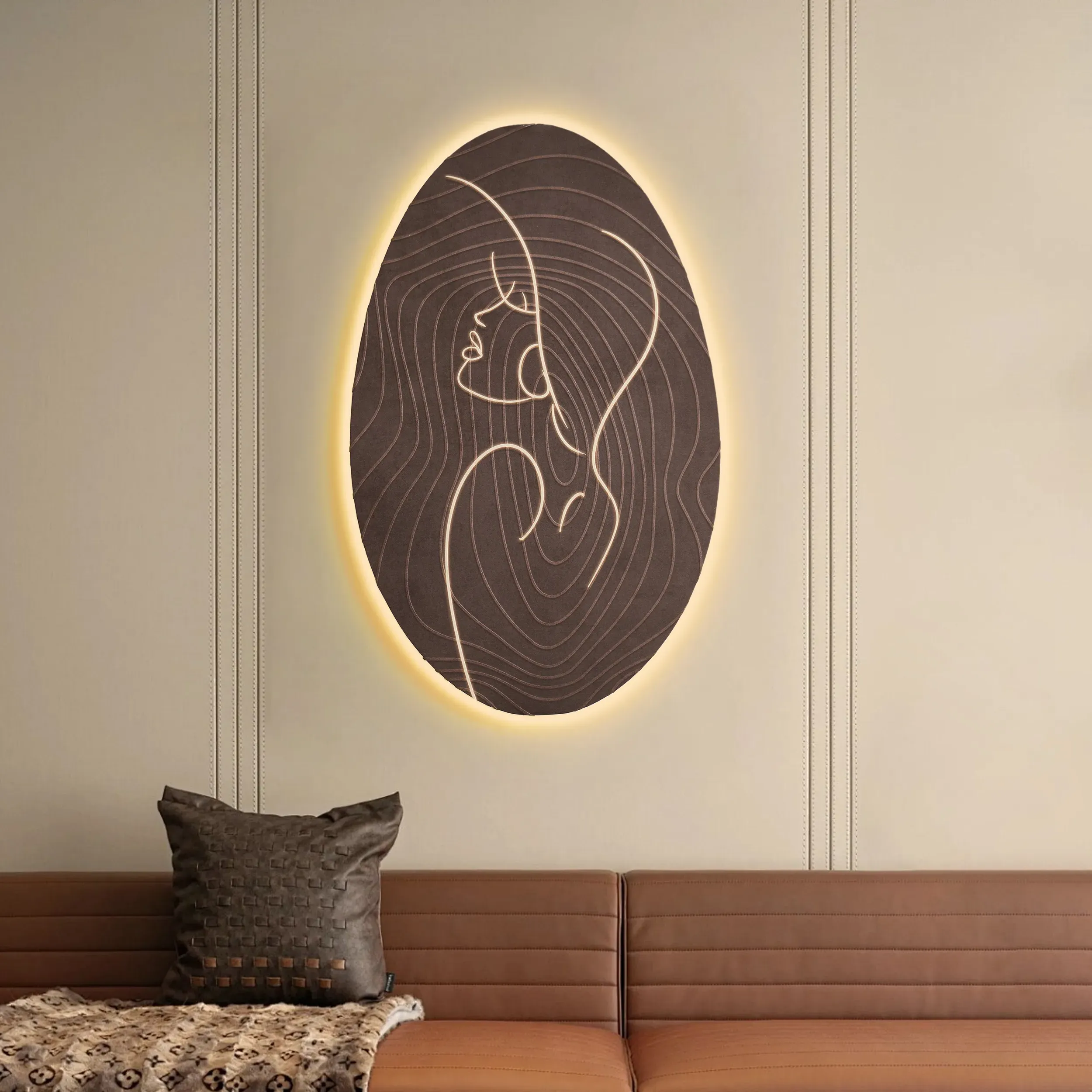 Illuminated Abstract Figure Wall Art with LED Backlight - Brown product
