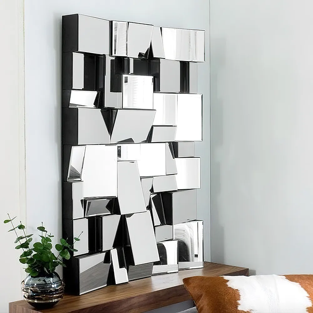 Irregular Geometric Rectangle Wall Mirror - Silver product