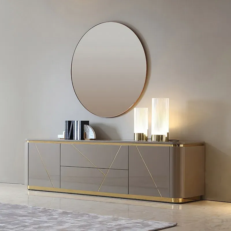 Janice TV Stand with Drawer & Shelves - Grey, Gold product