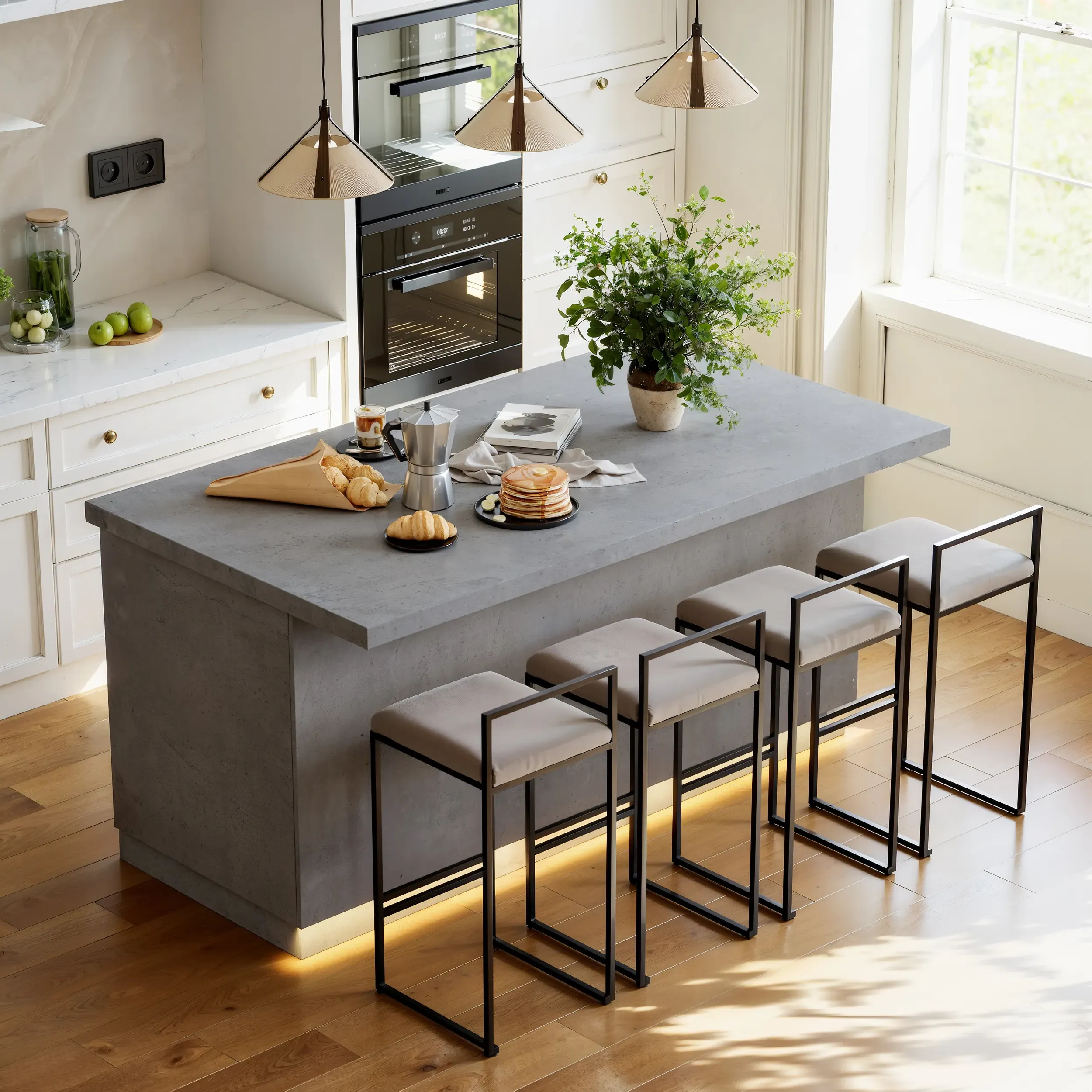 Japandi 180 cm Kitchen Island with Storage and LED Light - Concrete Grey product