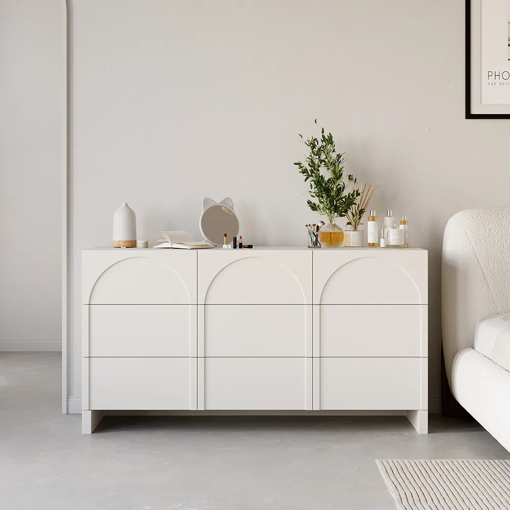 Japandi Arch Chest of 9 Drawers - Cream White, MDF product
