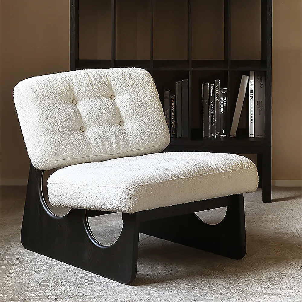 Japandi Boucle Lounge Chair - White, Ash Wood product