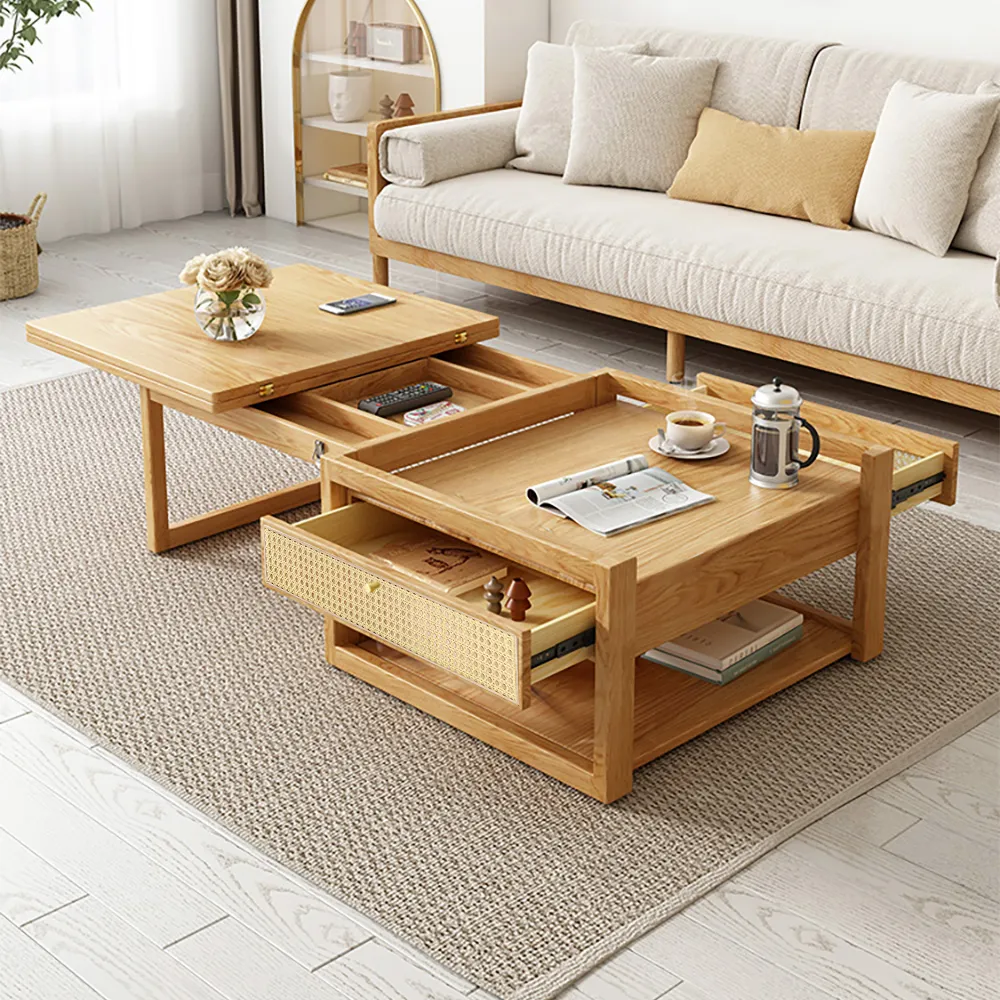 Japandi Folding Nesting Coffee Table - Natural, Rattan product