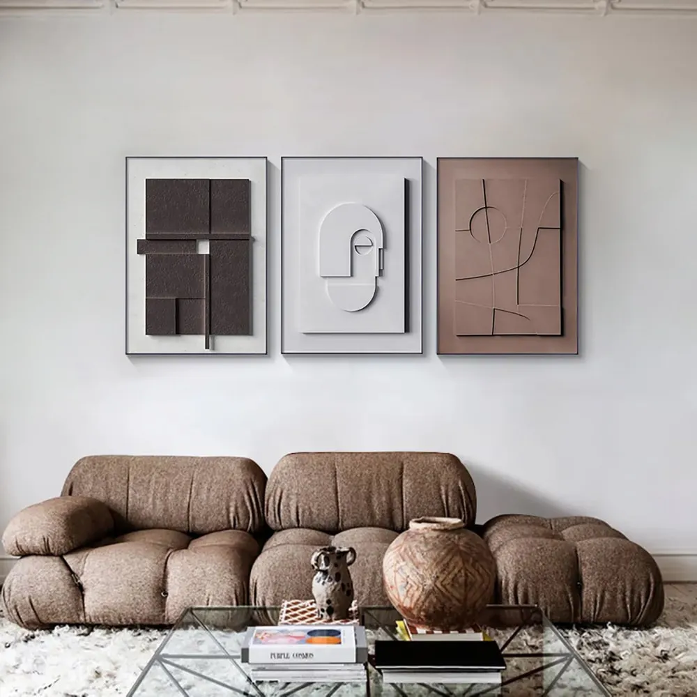 Japandi Geometric Canvas Wall Art 3-Piece Set - Black, White product