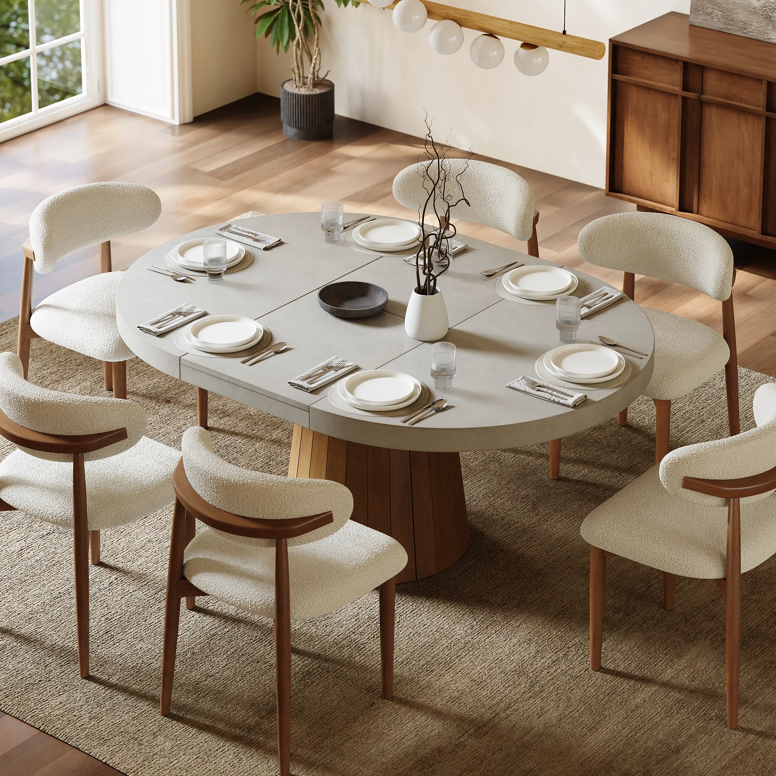 Japandi Oval/Round 6-Seater Extendable Dining Table - Concrete Grey product