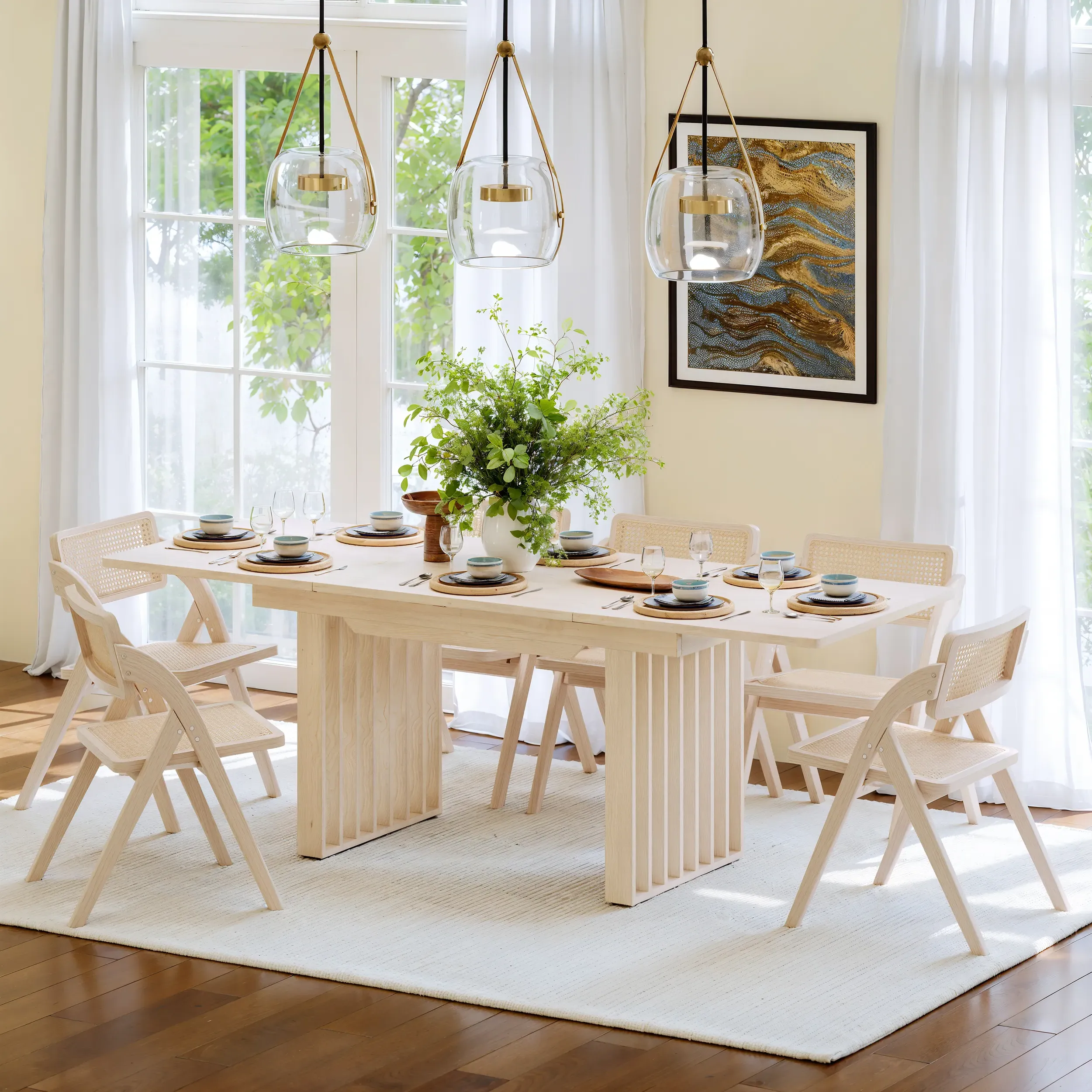 Japandi Rectangle Extendable Dining Table 8-Seater - Whitewash, Oak Veneer product