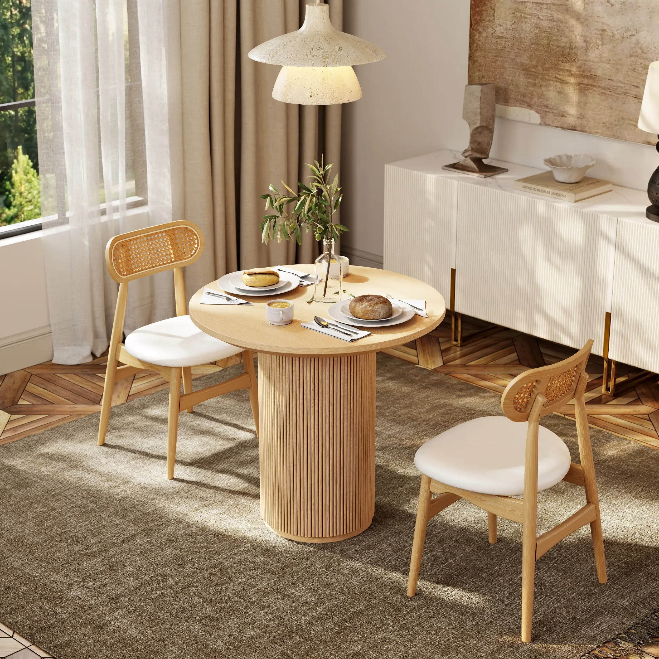 Japandi Round Dining Table for 2 - Natural, Solid Wood product