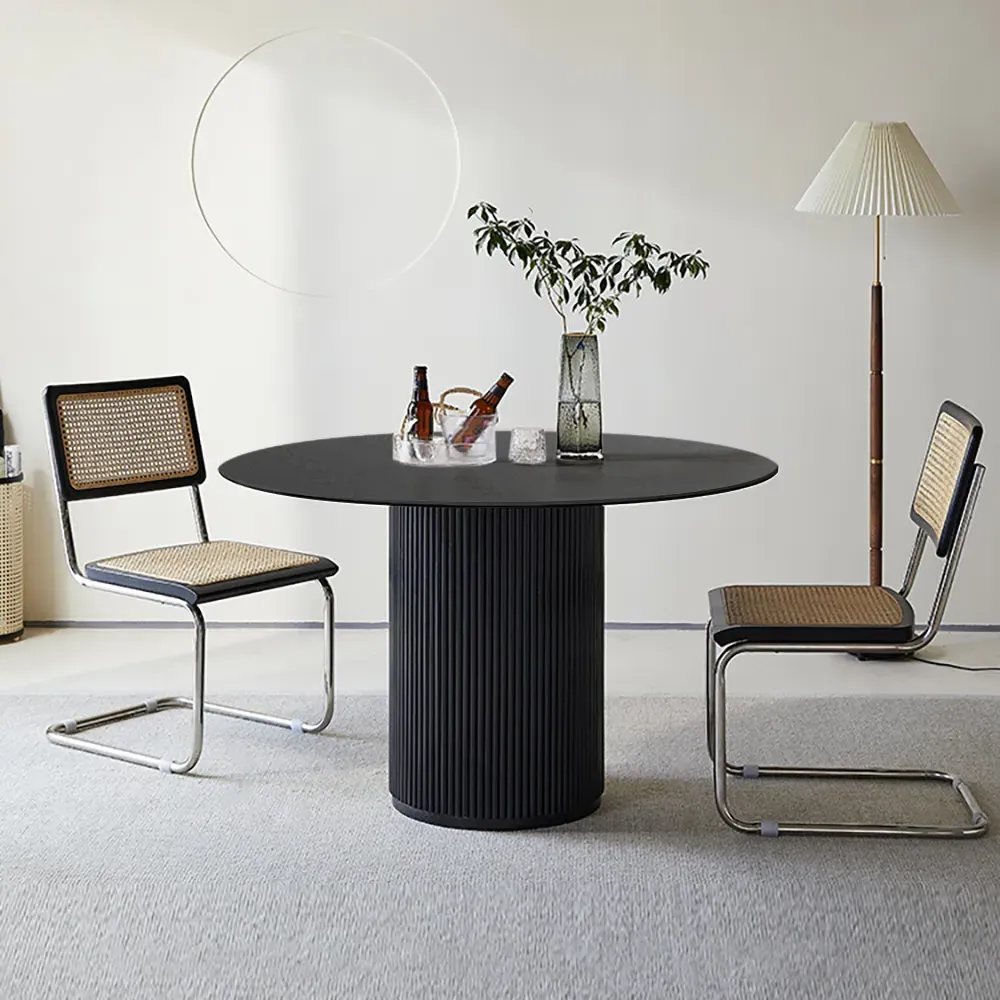 Japandi Round Dining Table with Pedestal Base - Black, Wood product