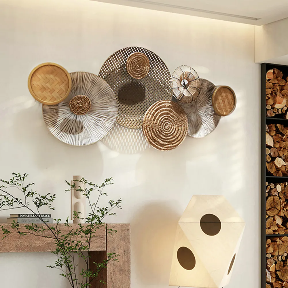 Japandi Round Large Overlapping Wall Art - Natural, Rattan product