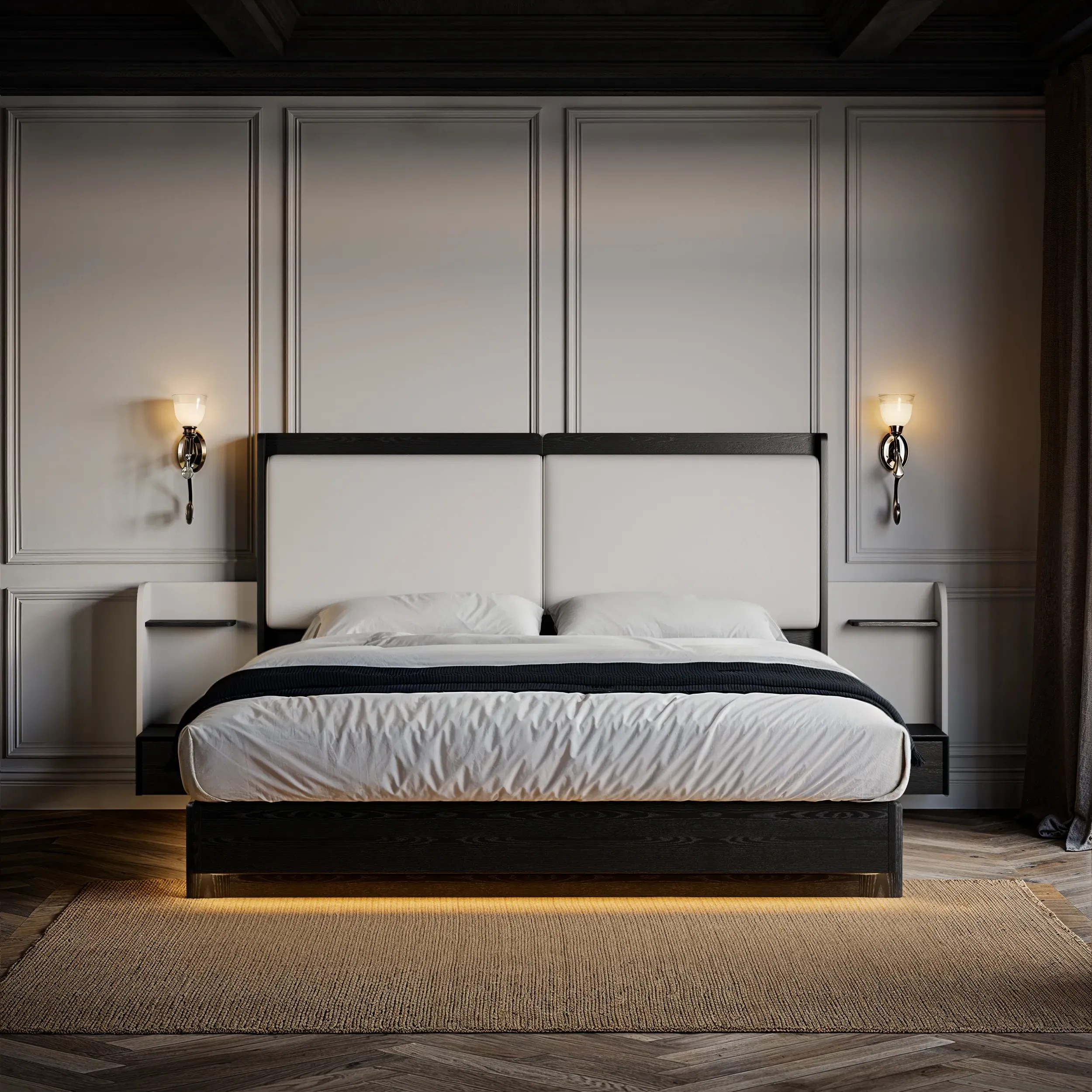 King Size Bed with Leather Headboard & Smart Nightstand - Black product