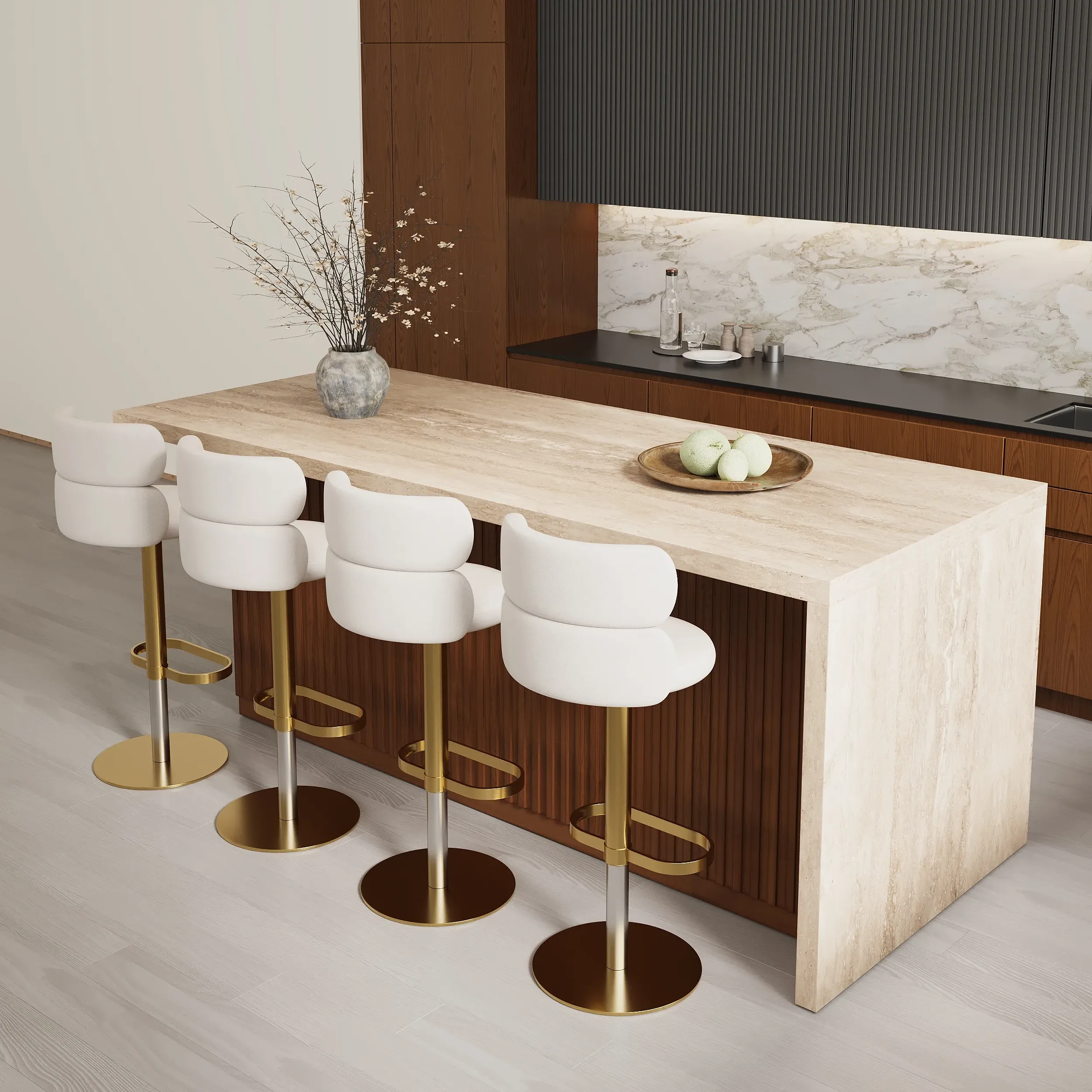 Kitchen Island with 2 Counter Stools with Storage - Walnut, Laminate product