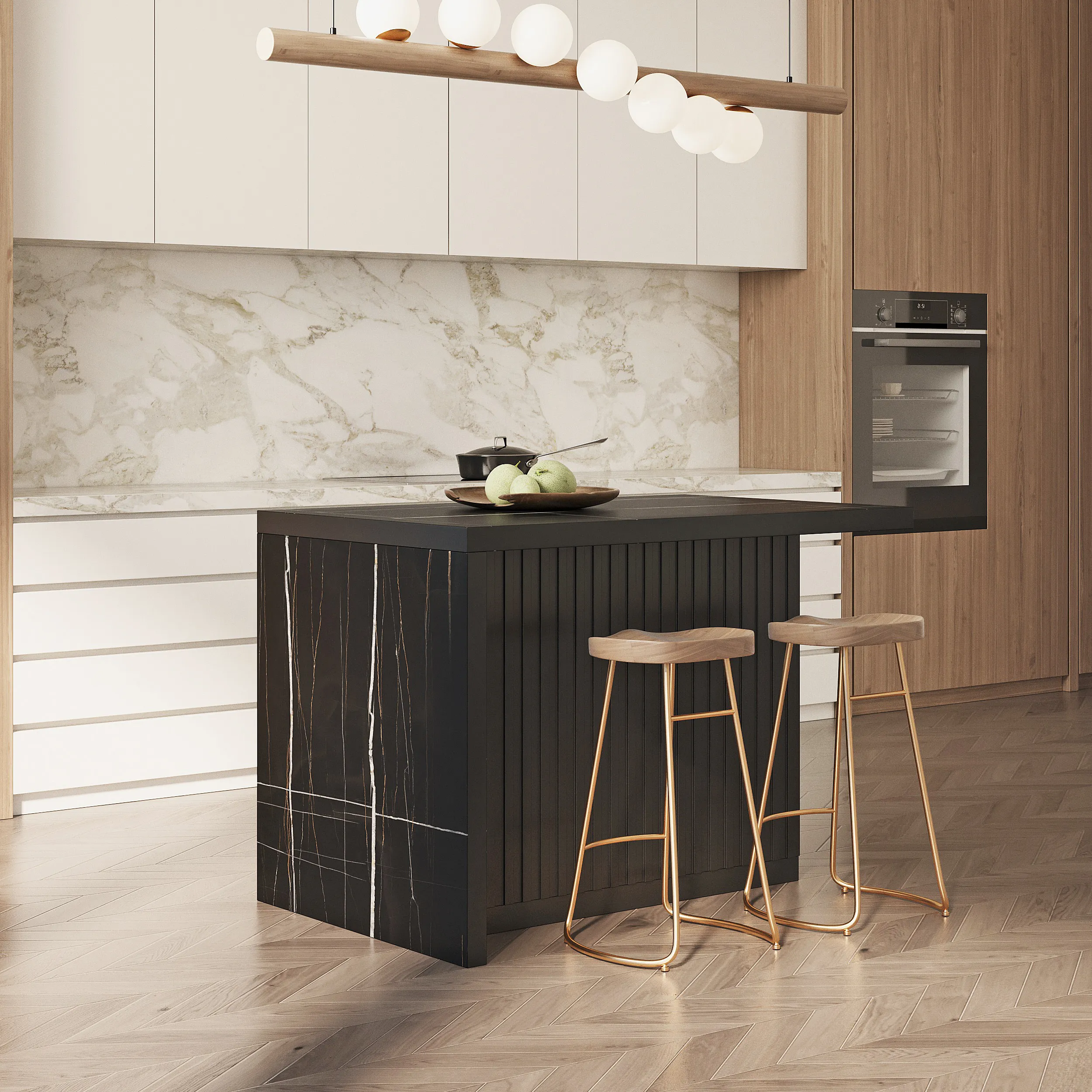Kitchen Island with Storage - Black, Marble Veneer product