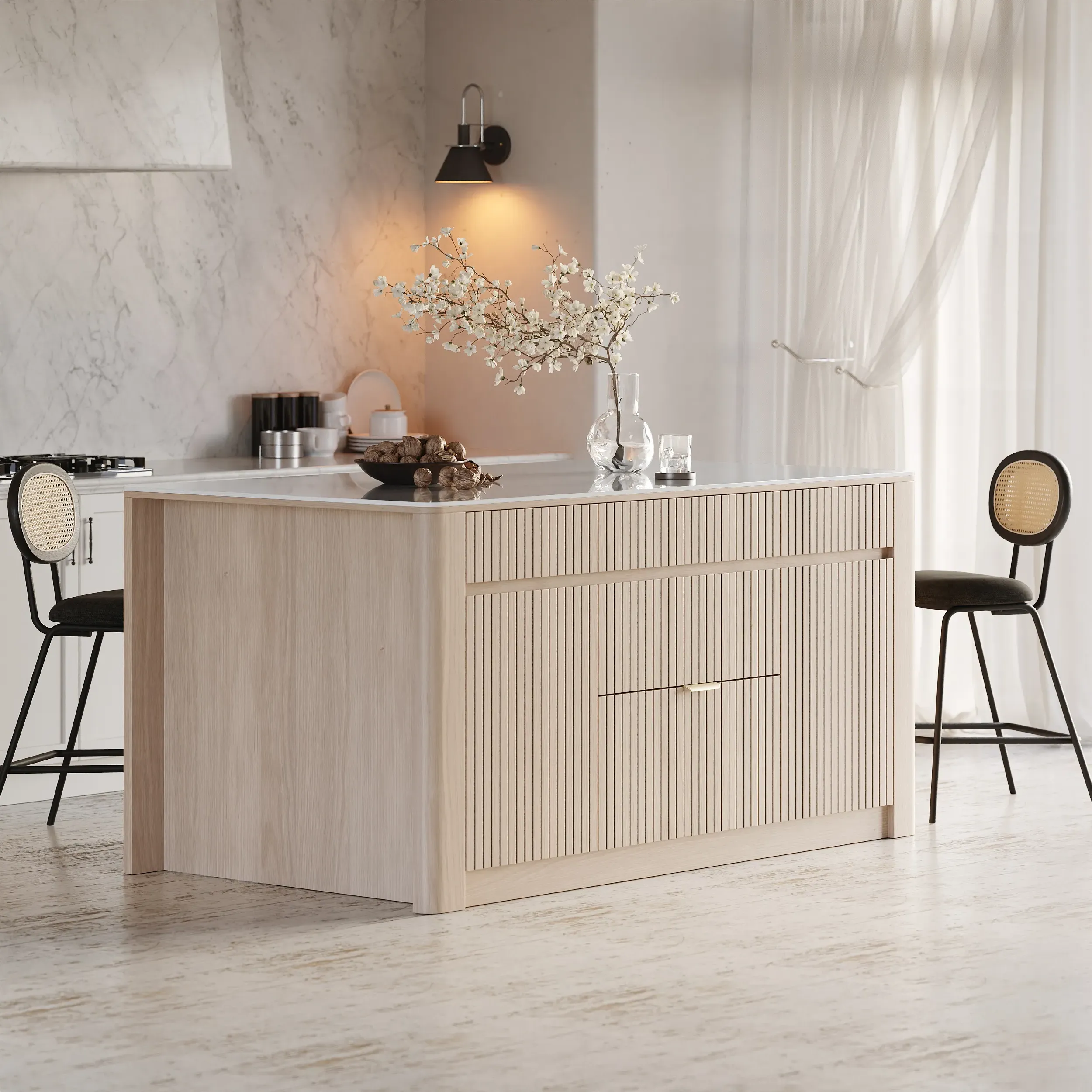 Kitchen Island with Storage - Glossy White, Sintered Stone product