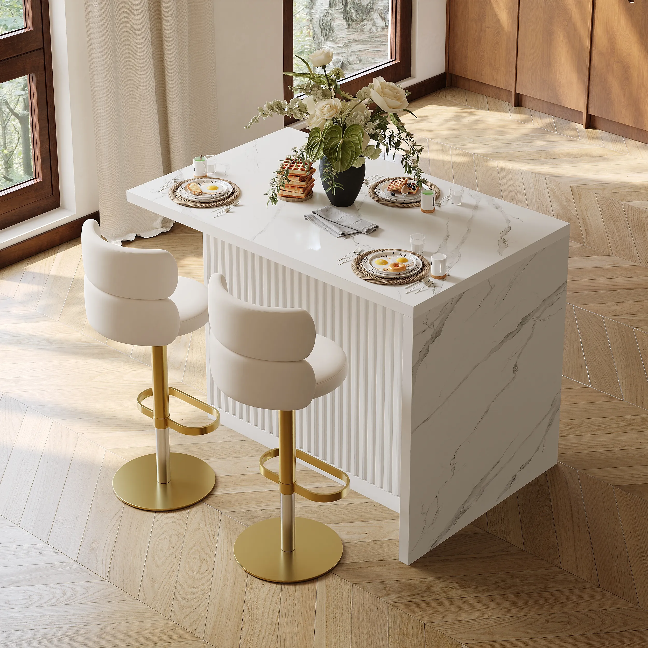 Kitchen Island with Storage - White, Marble Veneer product