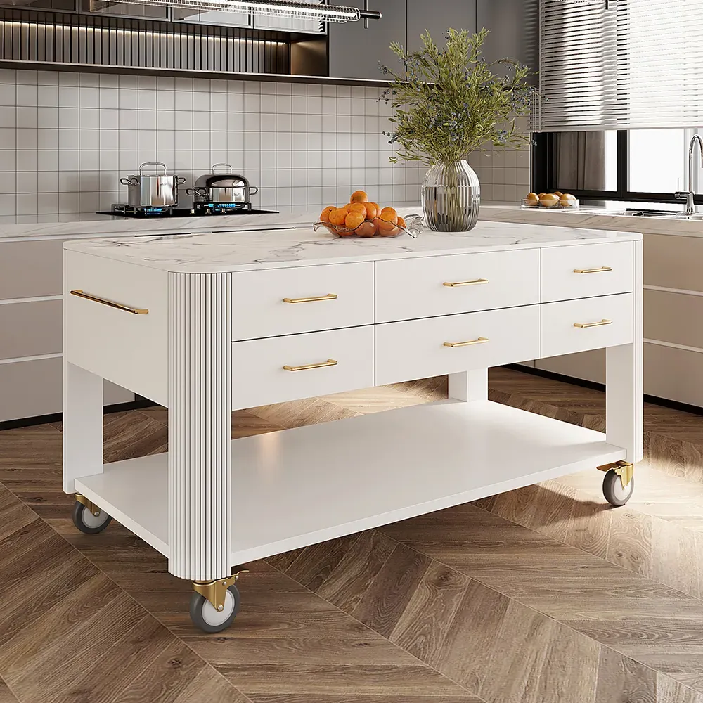 Kitchen Island with Wheels & Drawers - White product