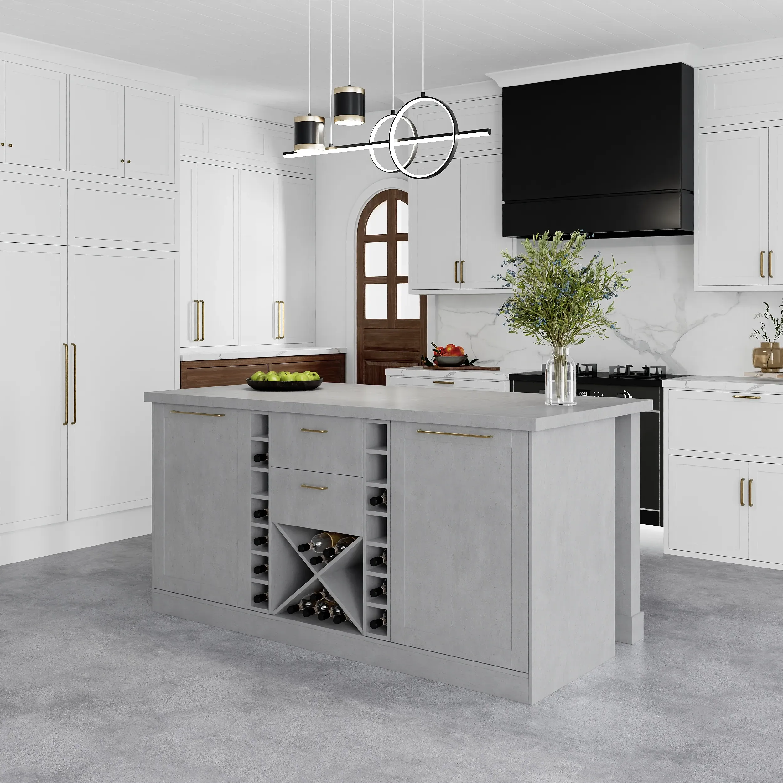 Kitchen Island with Wine Storage 1500mm - Concrete Grey, Sintered Stone product