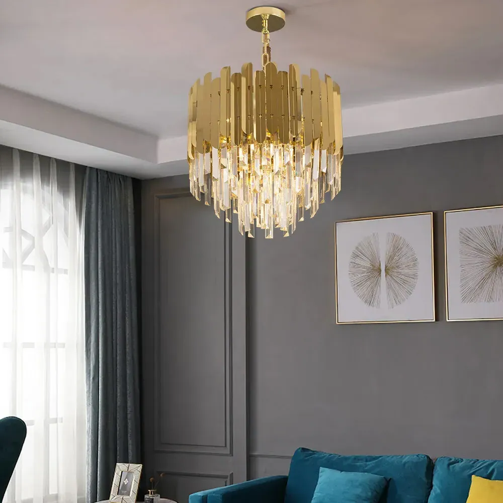 Kitoney 3-Light Tiered Crystal Chandelier - Gold, Stainless Steel product
