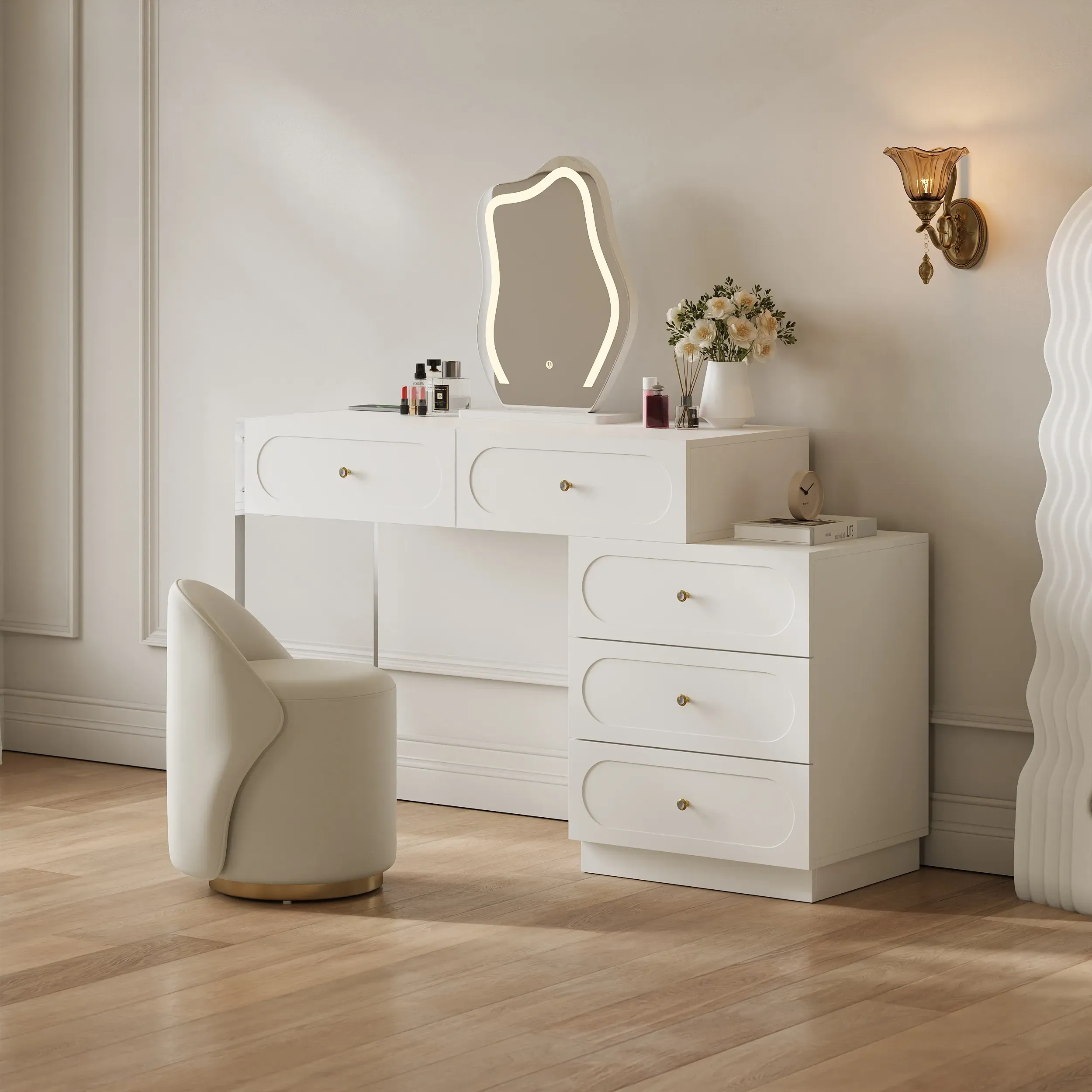 Krila Extendable Makeup Vanity with LED Mirror - White product