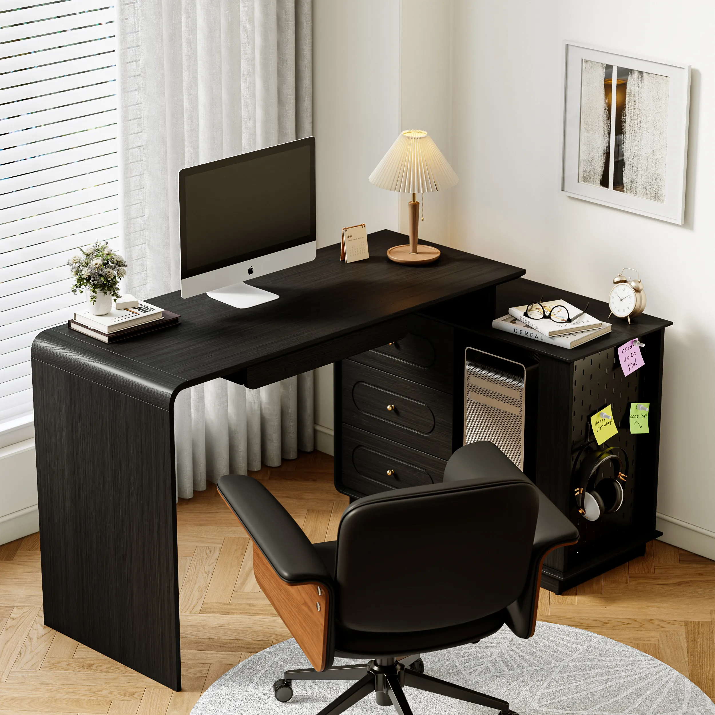 Krila L-Shaped Rotating Desk with Storage - Black product