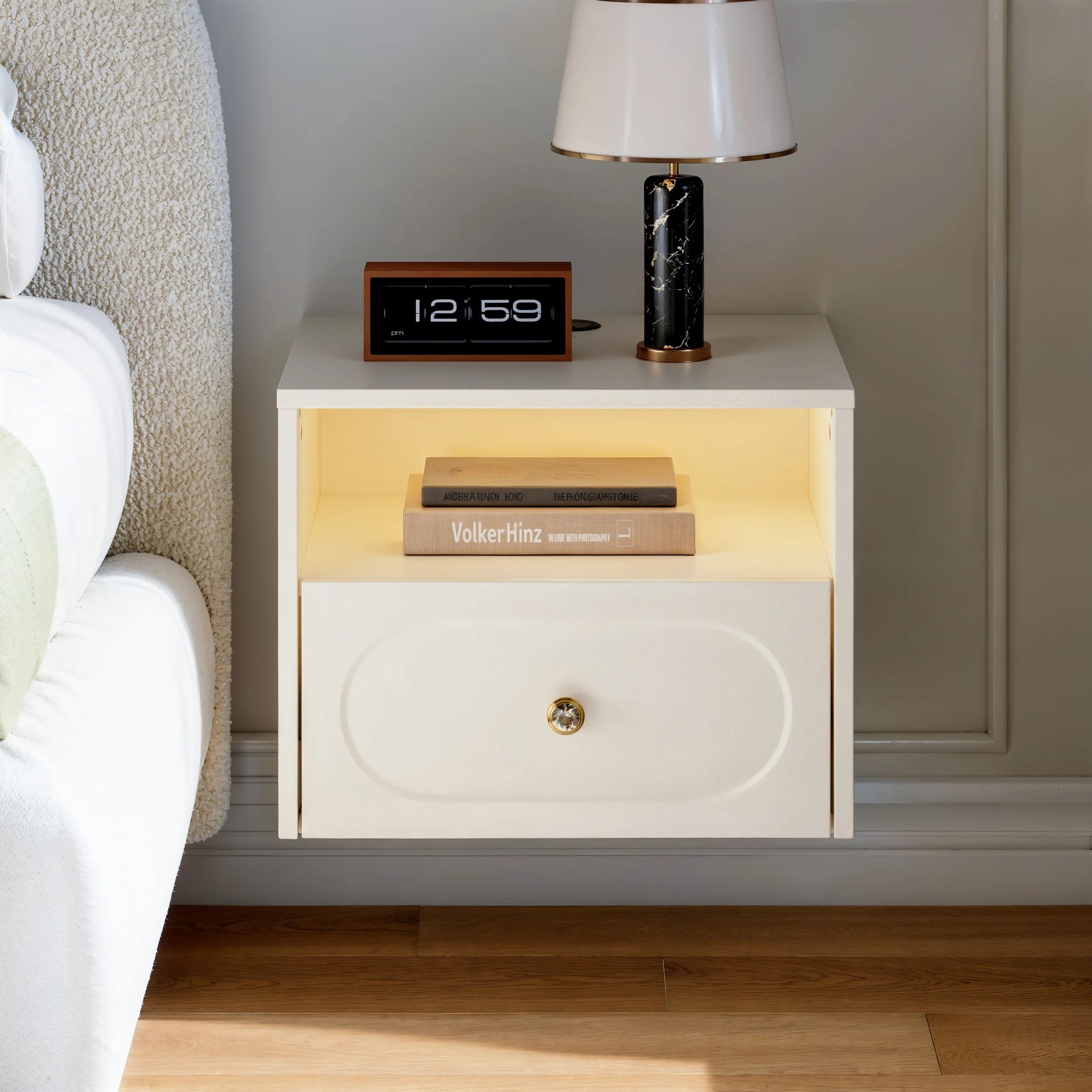 Krila Wall-Mounted Nightstand with LED & Charging Station - Warm White product